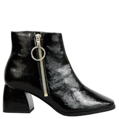 Bota Cano Curto com Zíper em Verniz Preto 4993 Bota Cano Curto com Zíper em Verniz Preto 4993