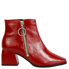 Bota Cano Curto com Zíper em Verniz Vermelho 4993 Bota Cano Curto com Zíper em Verniz Vermelho 4993