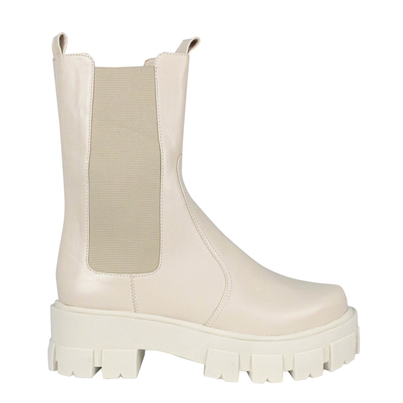 Bota Gisele Couro Off White Estilo Chelsea 5-690 Bota Gisele Couro Off White Estilo Chelsea 5-690