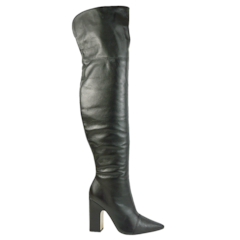 Bota Over Knee Bico Fino em Couro Preto 8887 Bota Over Knee Bico Fino em Couro Preto 8887