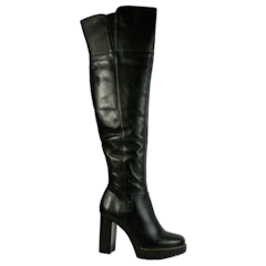Bota Over Knee Tratorada em Couro Preto 8909 Bota Over Knee Tratorada em Couro Preto 8909