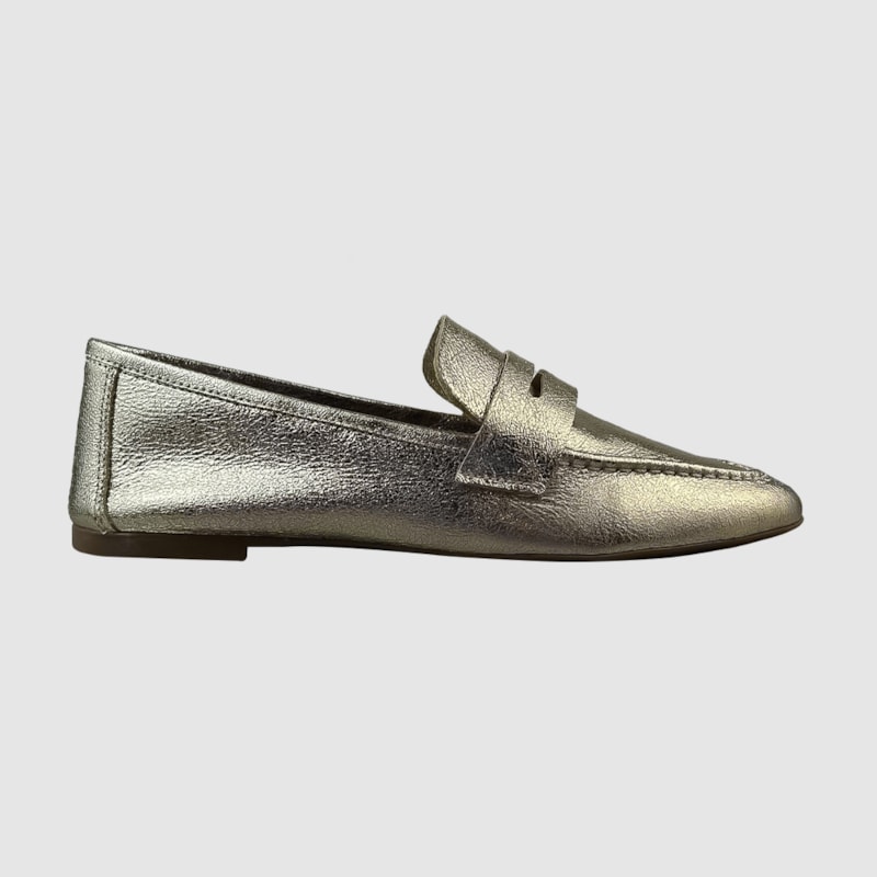 Mocassim Lury Couro Metalizado Ouro Light 051