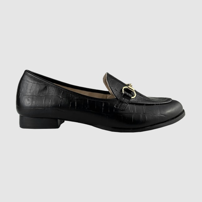 Mocassim Tomboy Couro Croco Preto 533