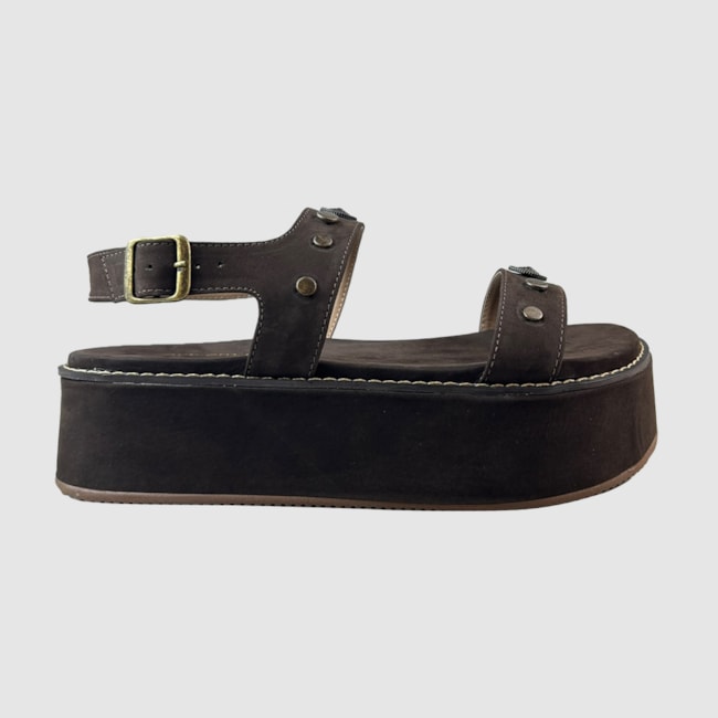 Sandália Flatform Iza Camurça Couro Café 297
