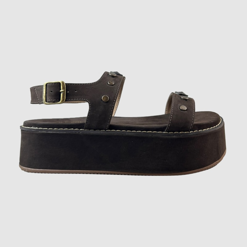 Sandália Flatform Iza Camurça Couro Café 297