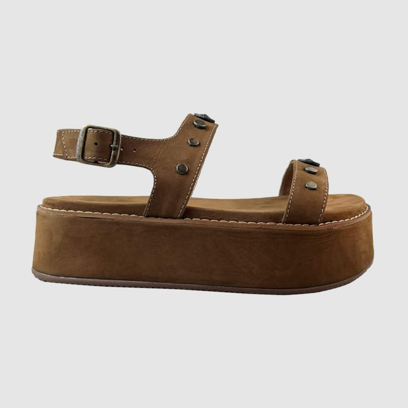 Sandália Flatform Iza Camurça Couro Capuccino 297