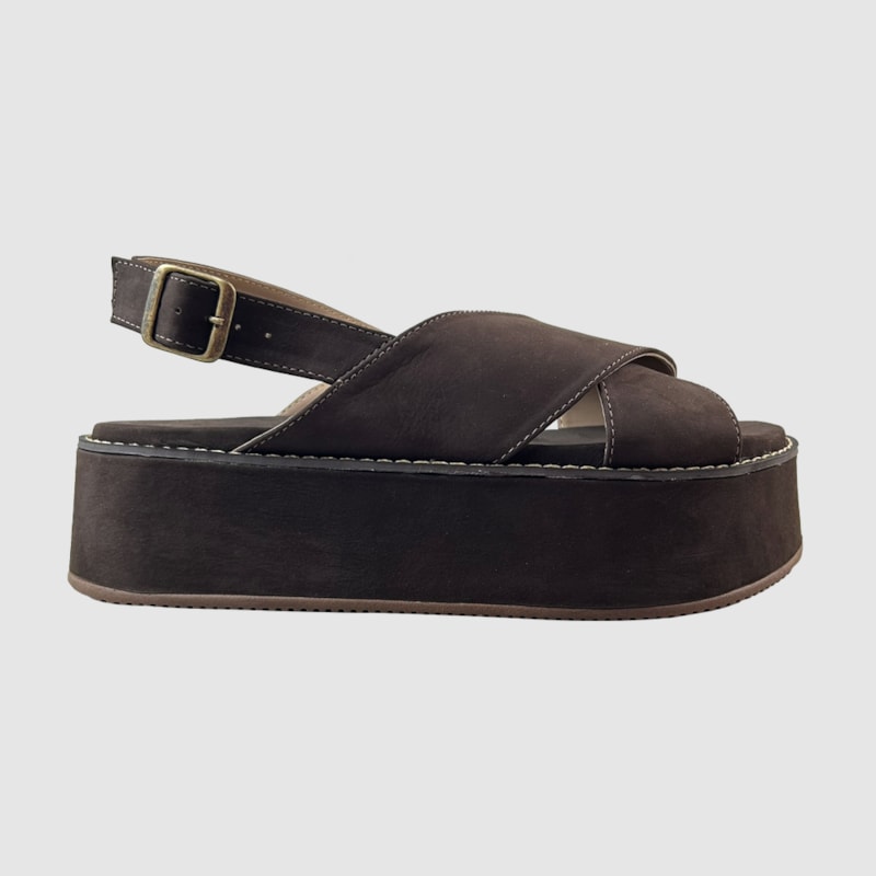 Sandália Flatform Jesy Couro Nobuck Café 300
