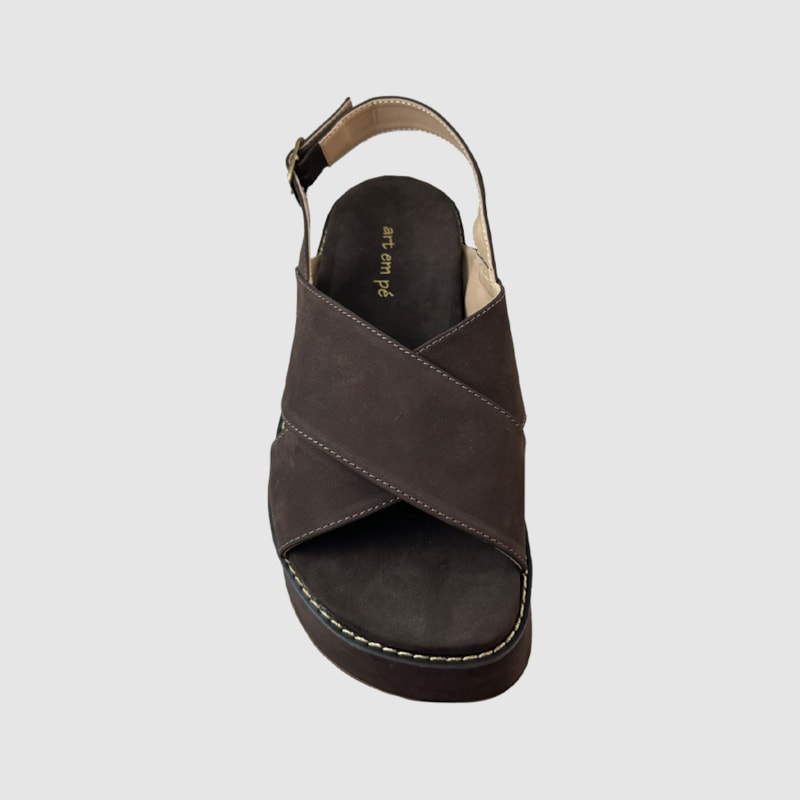 Sandália Flatform Jesy Couro Nobuck Café 300