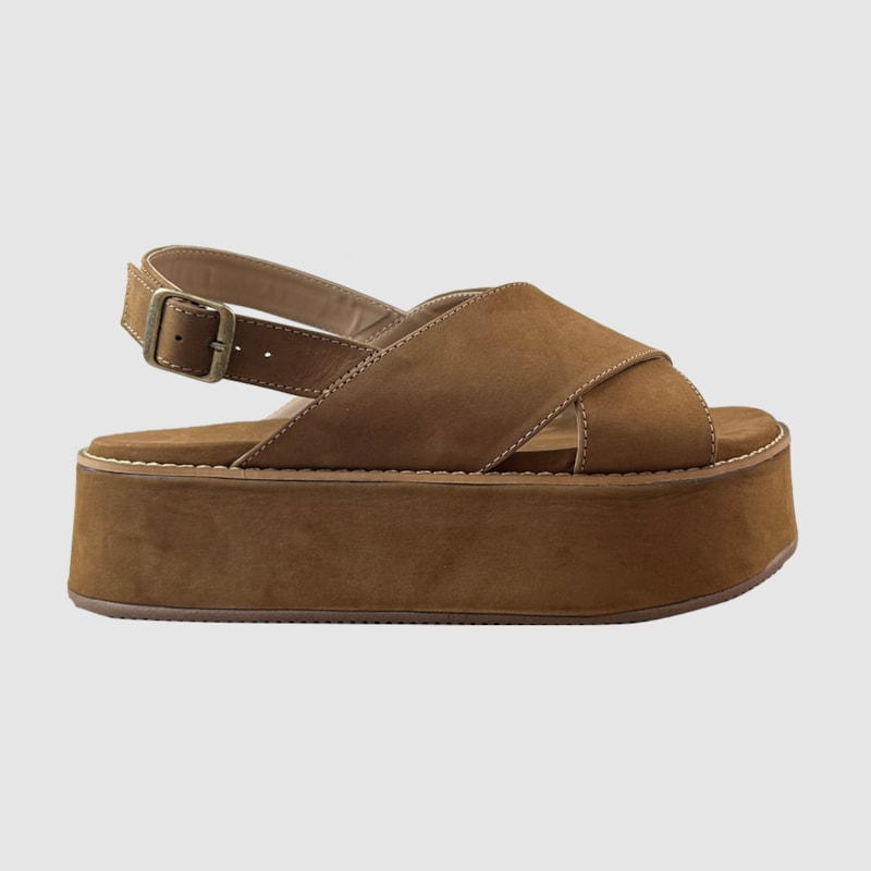 Sandália Flatform Jesy Couro Nobuck Capuccino 300