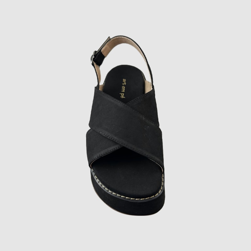 Sandália Flatform Jesy Couro Nobuck Preto 300