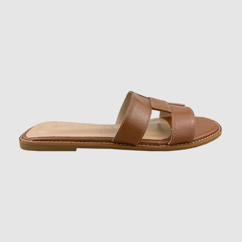 Sandália Hermes Inspired em Couro Camel 5-114 Sandália Hermes Inspired em Couro Camel 5-114