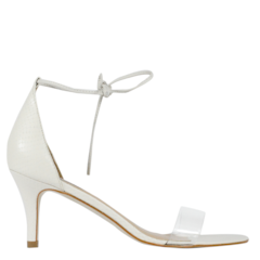 Sandália Lace Up Clear Salto Baixo em Couro Branco 7015 Sandália Lace Up Clear Salto Baixo em Couro Branco 7015