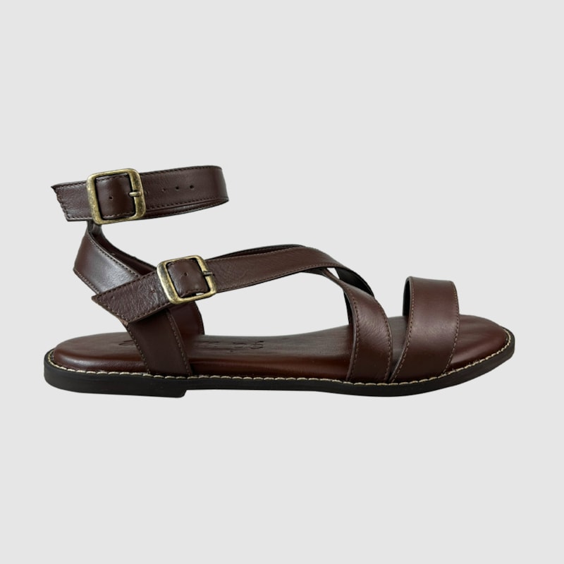 Sandália Rasteira Cléo Couro Brown 304