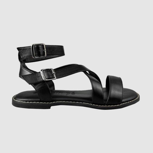 Sandália Rasteira Cléo Couro Preto 304