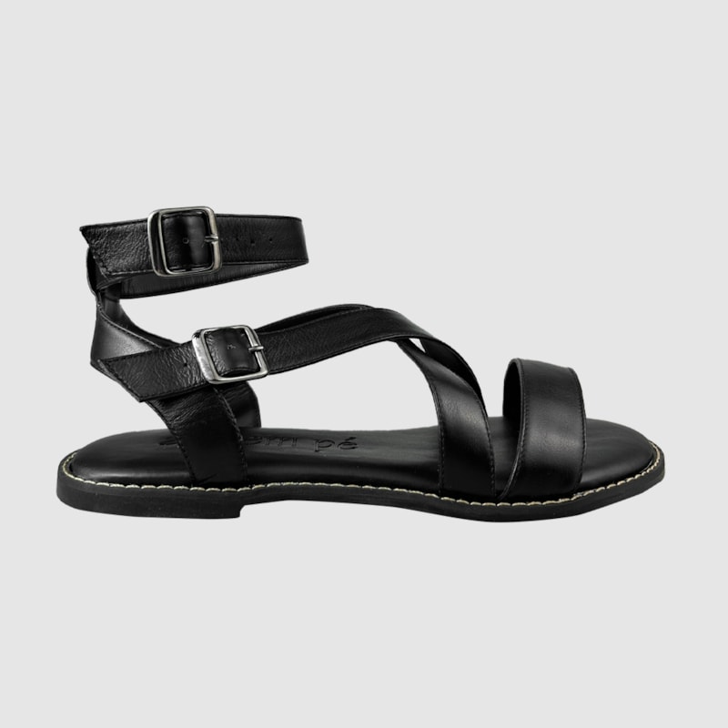 Sandália Rasteira Cléo Couro Preto 304
