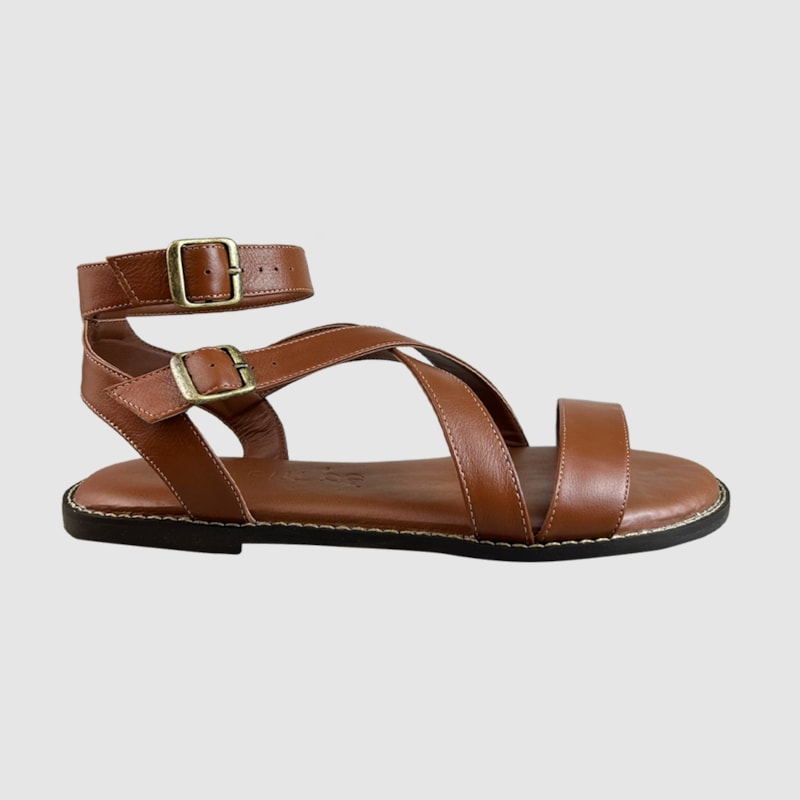 Sandália Rasteira Cléo Couro Terracota 304