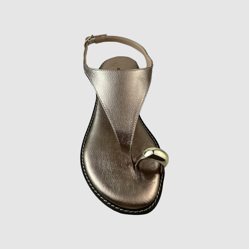 Sandália Rasteira Duda Couro Metalizado Prata Velho 251