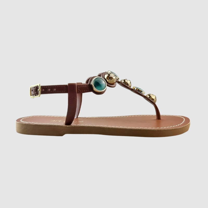 Sandália Rasteira Fê Café/Turqueza 145 Sandália Rasteira Fê Café/Turqueza 145