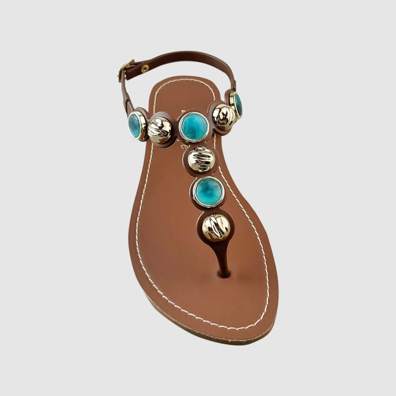 Sandália Rasteira Fê Café/Turqueza 145 Sandália Rasteira Fê Café/Turqueza 145
