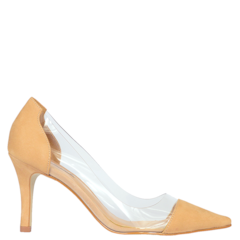 Scarpin Bico Fino Clear em Nobuck Nude 7500 Scarpin Bico Fino Clear em Nobuck Nude 7500