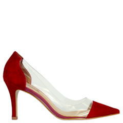 Scarpin Bico Fino Clear em Nobuck Vermelho 7500 Scarpin Bico Fino Clear em Nobuck Vermelho 7500