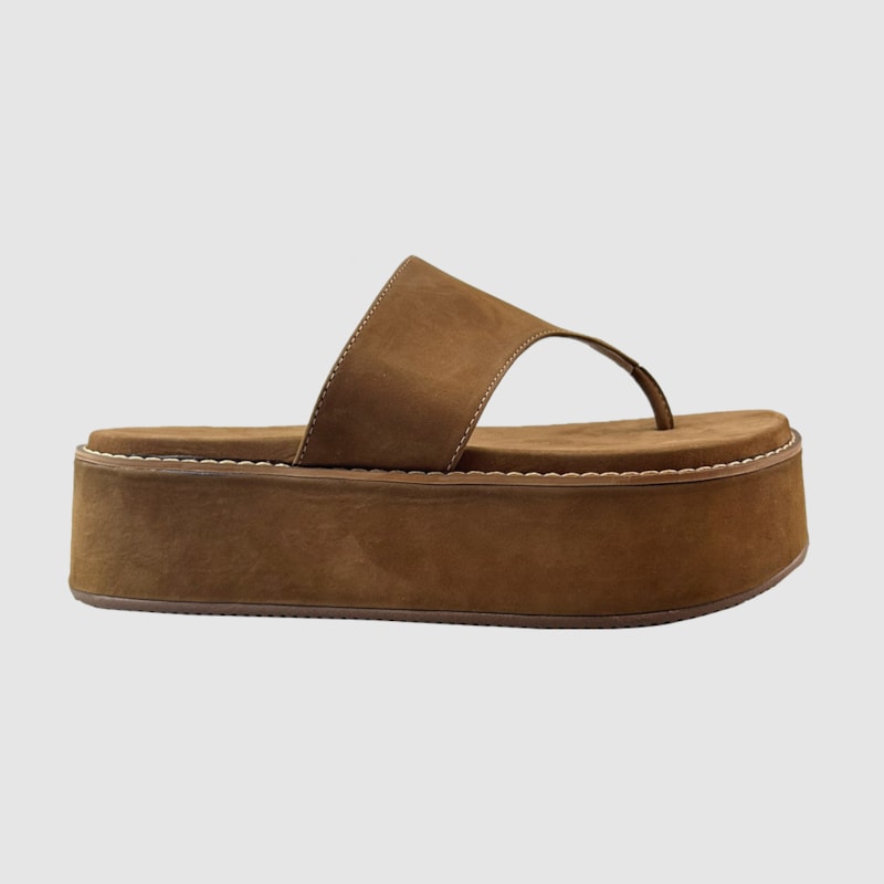Tamanco Flatform Pri Camurça Couro Capuccino 056